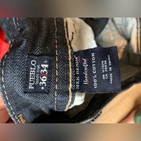 MEK Distressed Denim with Leather Back Pockets Size 36/34 - Picture 9 of 10